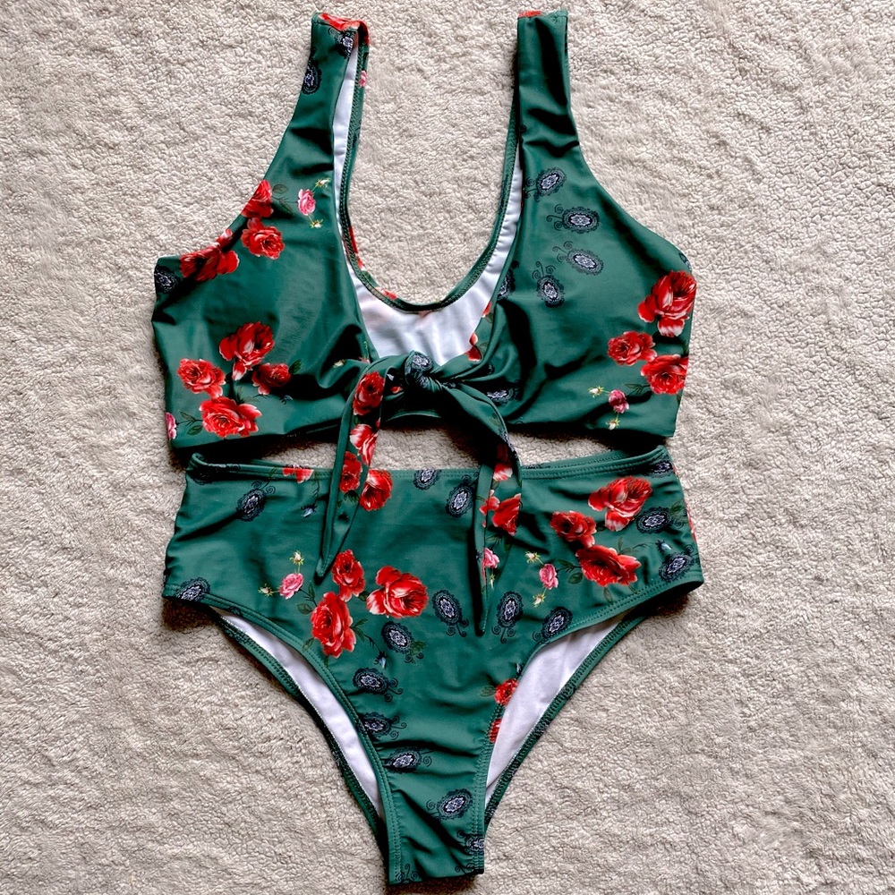 Zaful Green Knotted High Waisted Bikini Set